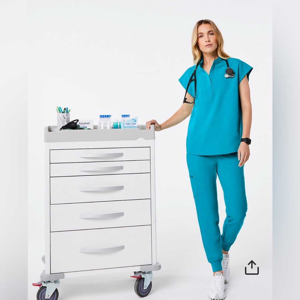 FIGS Womens Scrubs Set Zamora Joggers L/P and Rafaela Top M Teal Blue